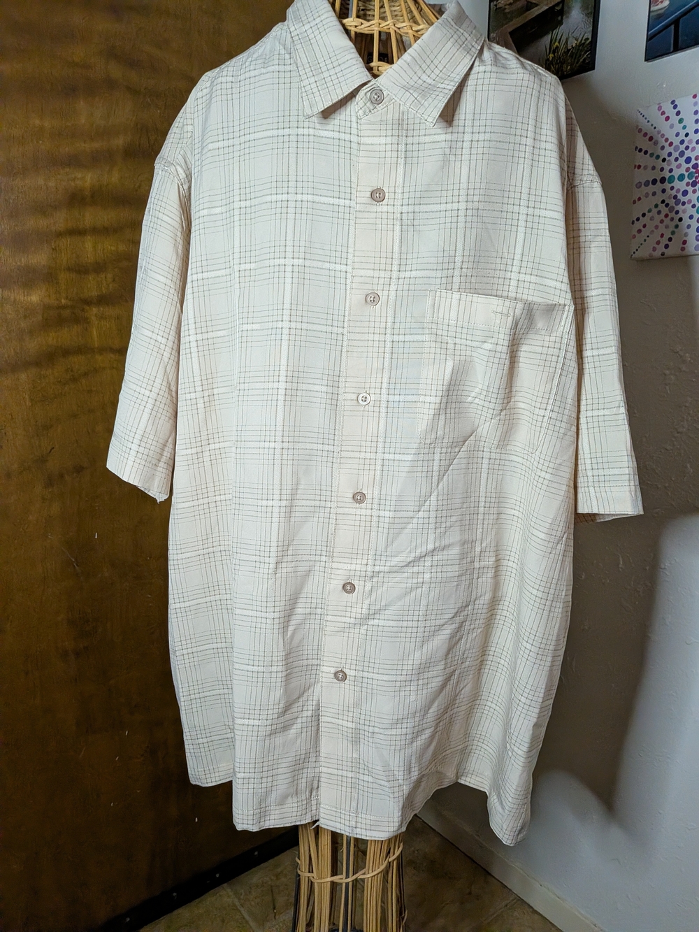 George Cream Plaid Short-Sleeve Button-Down Shirt